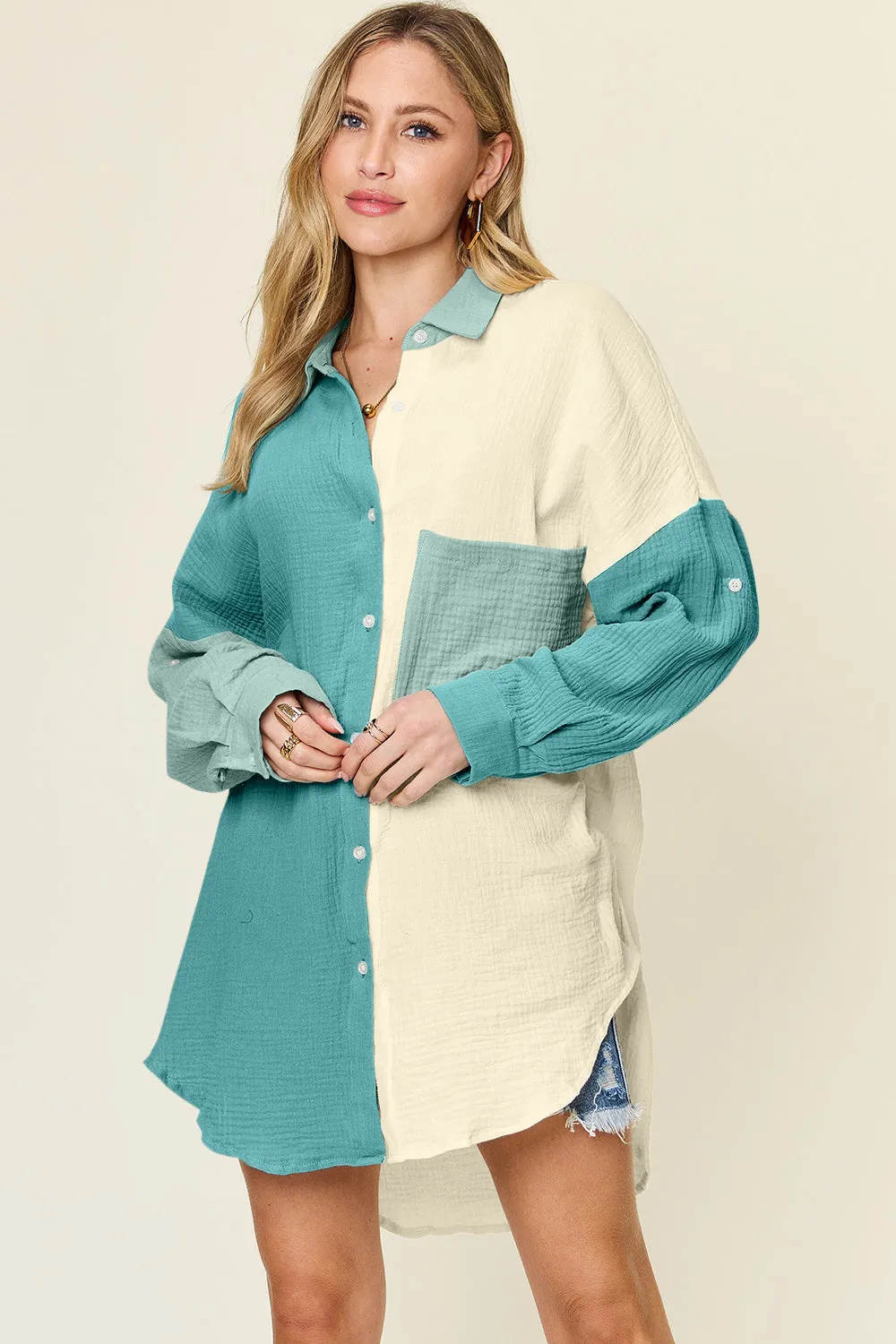 Pocketed Texture Button Up Shirt
