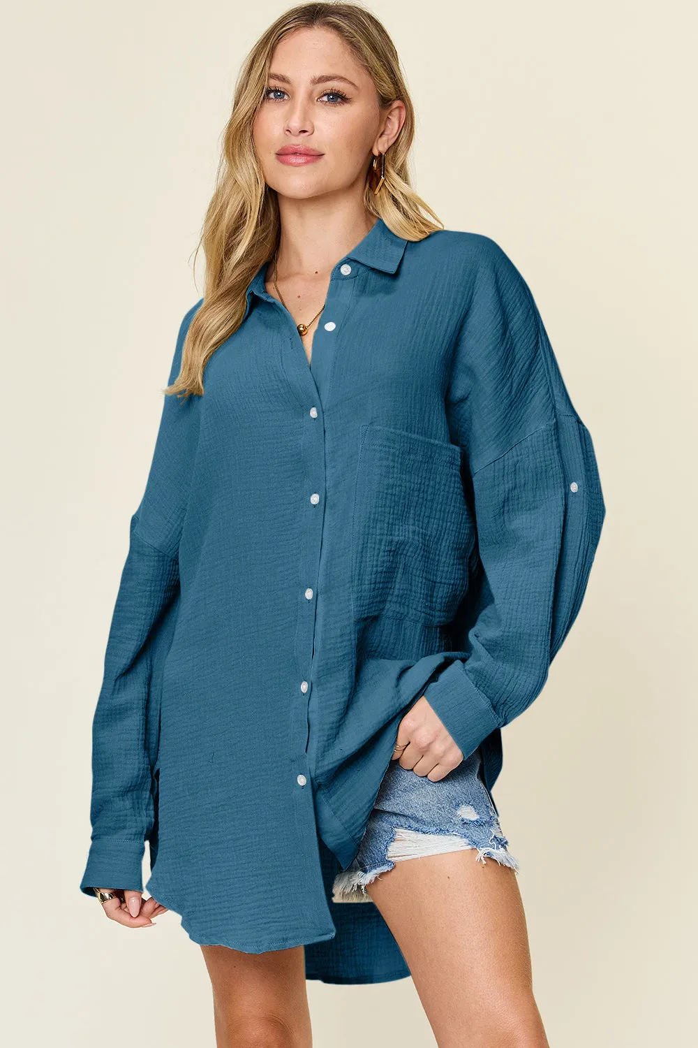 Pocketed Texture Button Up Shirt