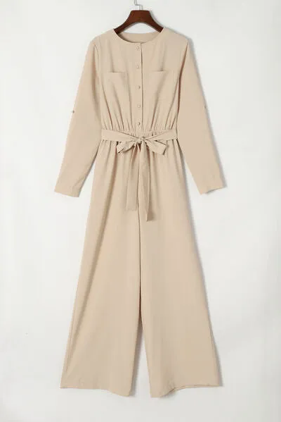 Pocketed Tied Wide Leg Jumpsuit