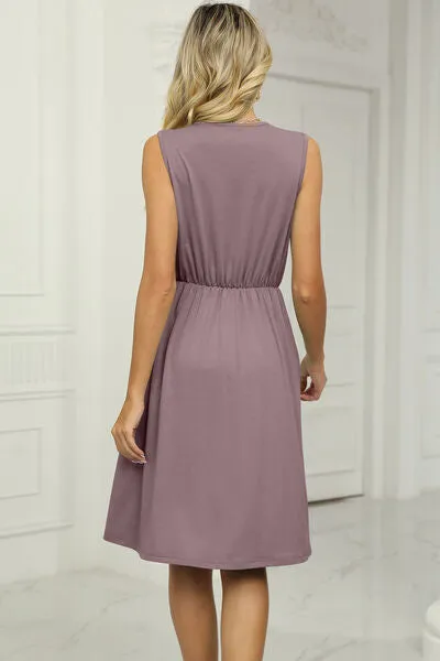 Pocketed V-Neck Wide Strap Dress