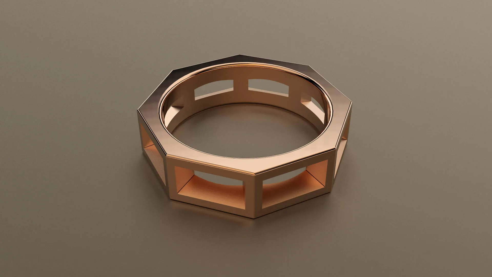 Polished Rose Gold 6mm Cutout Octagon Bolt Wedding Band