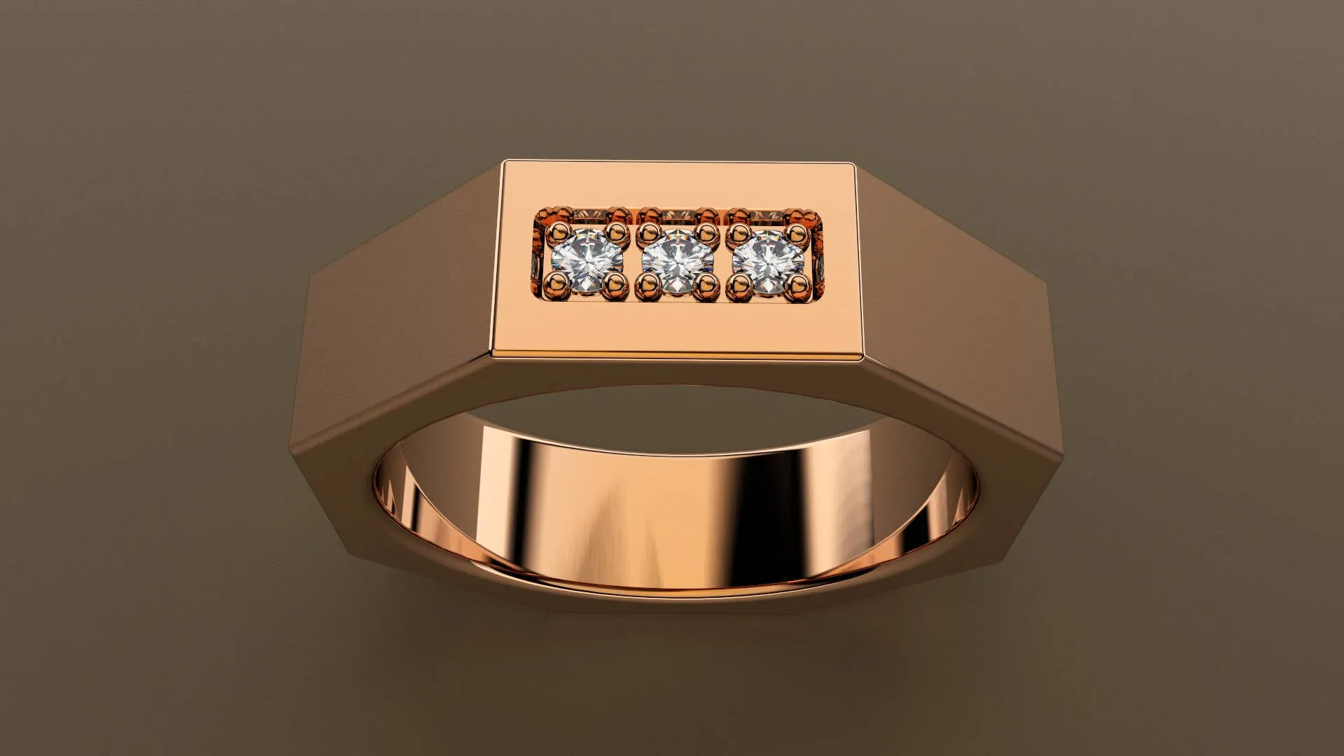 Polished Rose Gold Diamond 6mm Octagon Wedding Band