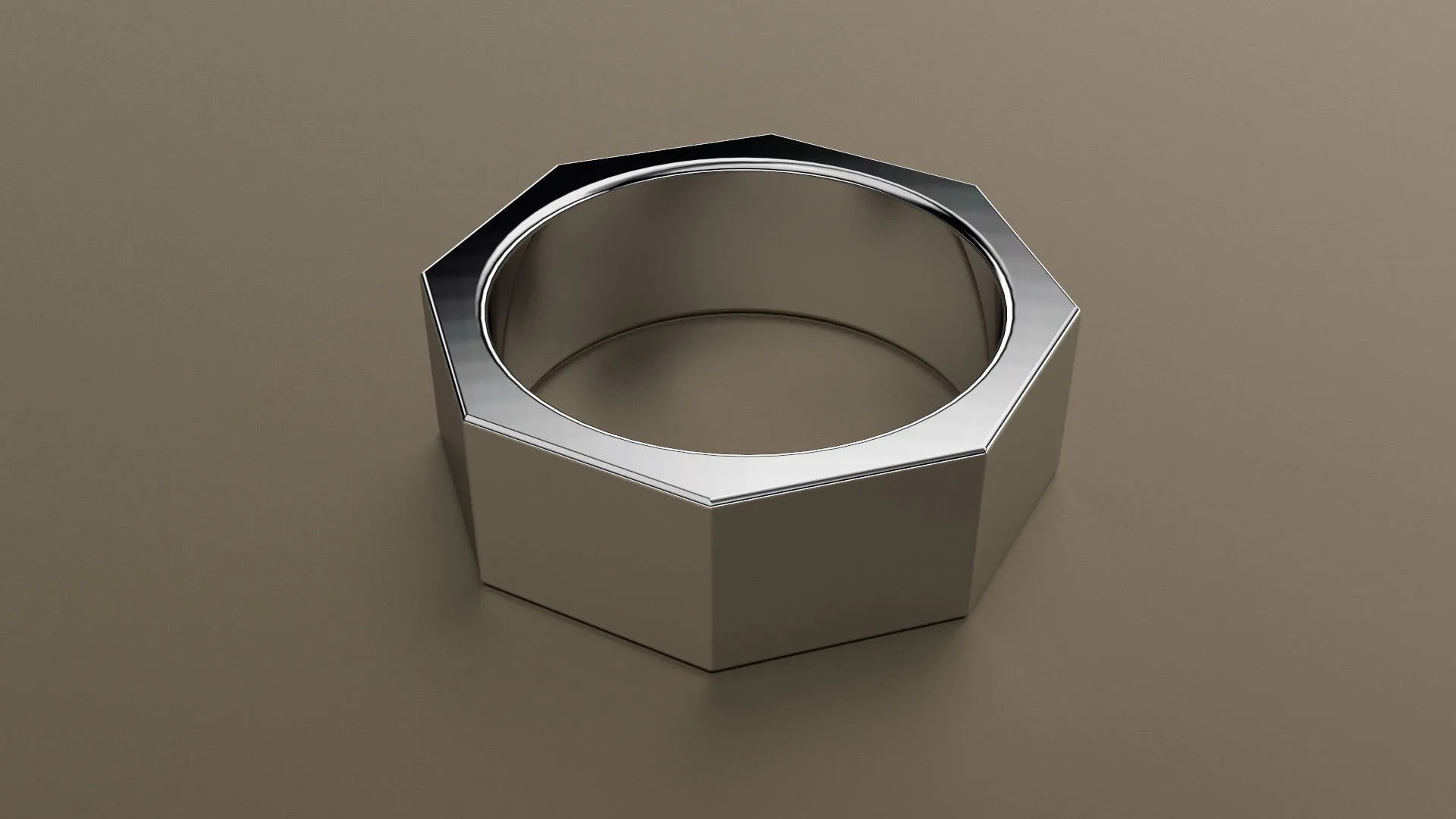 Polished White Gold 8mm Octagon Bolt Wedding Band
