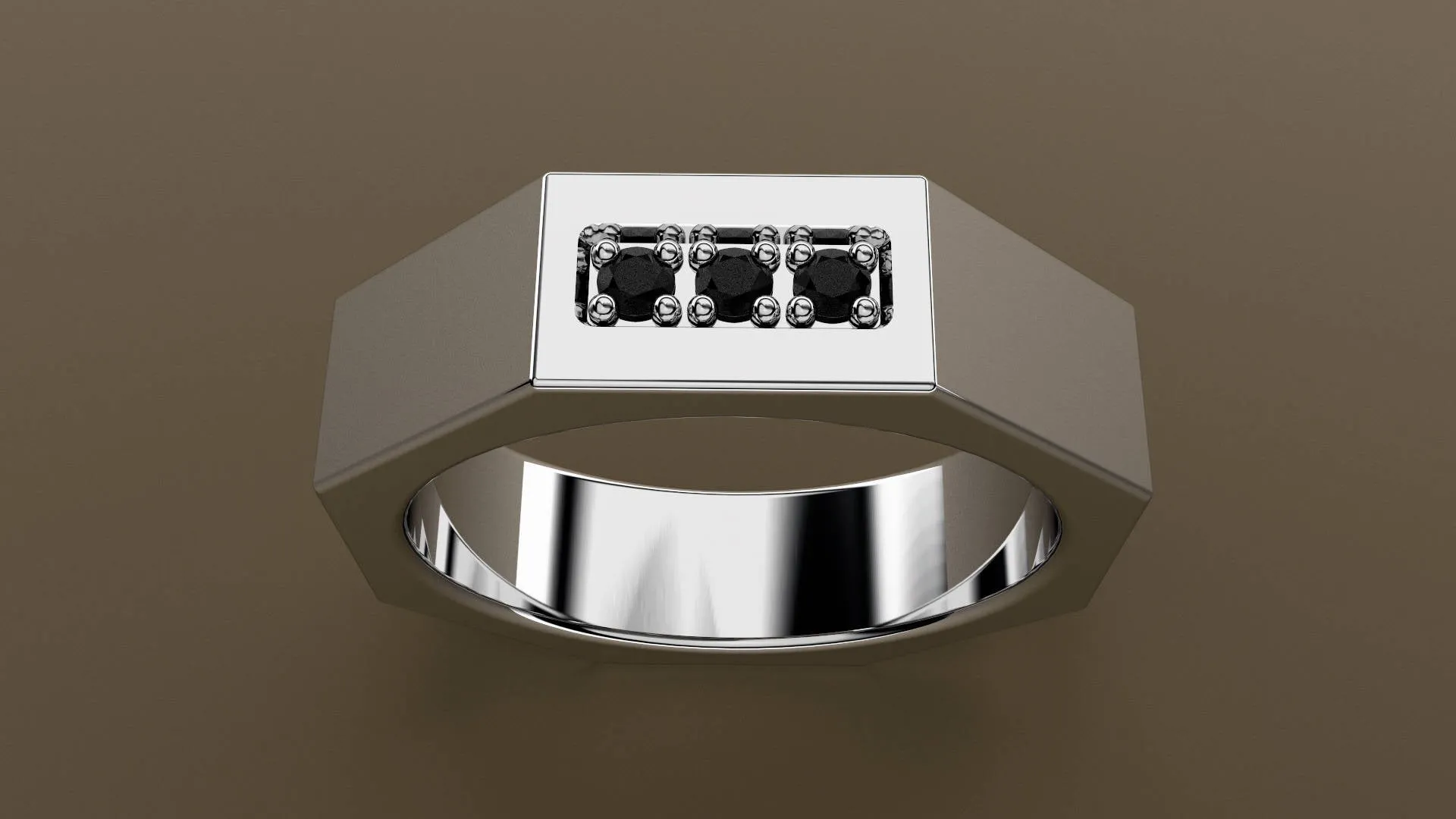 Polished White Gold Black Diamond 6mm Octagon Wedding Band
