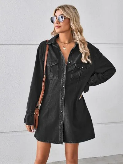 Polly Pocketed Dropped Shoulder Mini Denim Dress