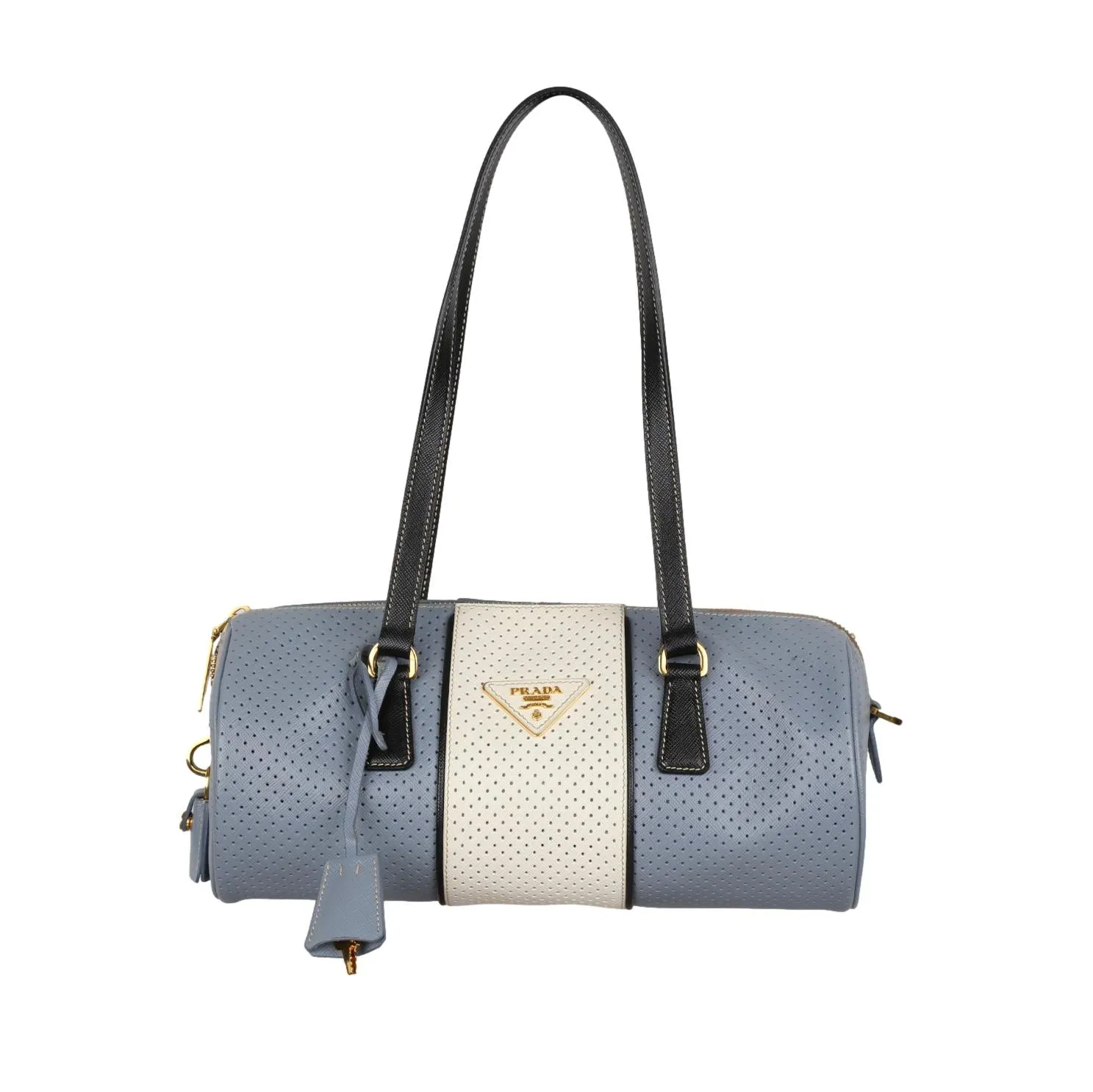 Prada Blue Perforated Cylinder Shoulder Bag