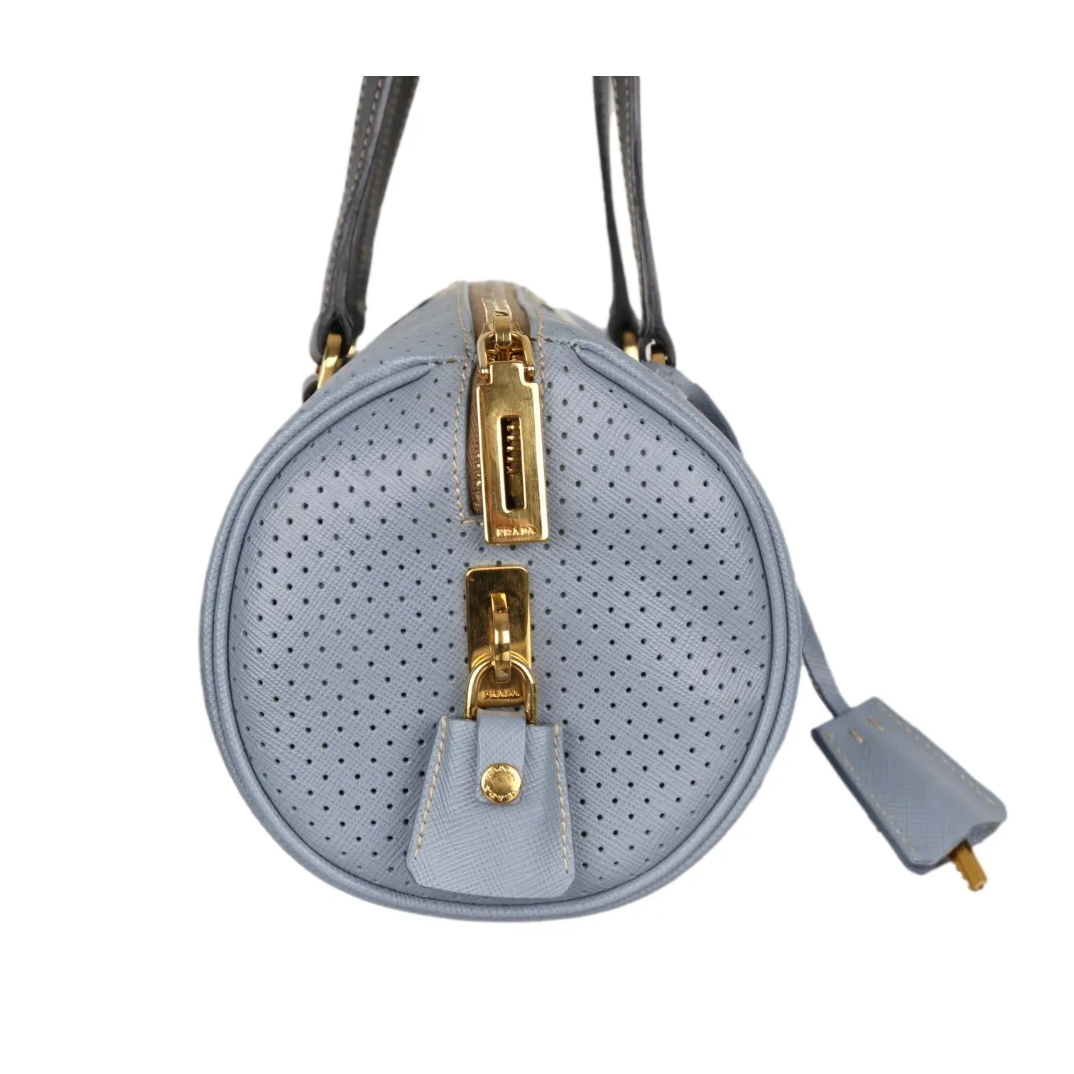 Prada Blue Perforated Cylinder Shoulder Bag