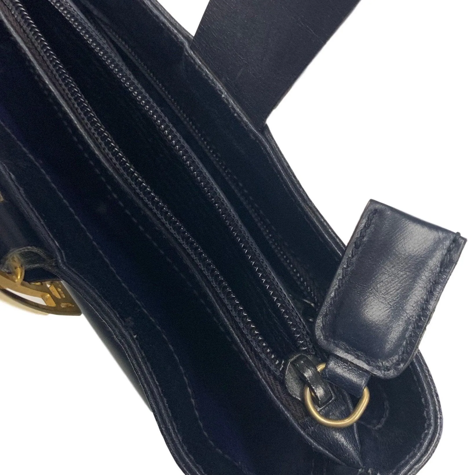 Prada Navy Logo Buckle Top Handle Bag
