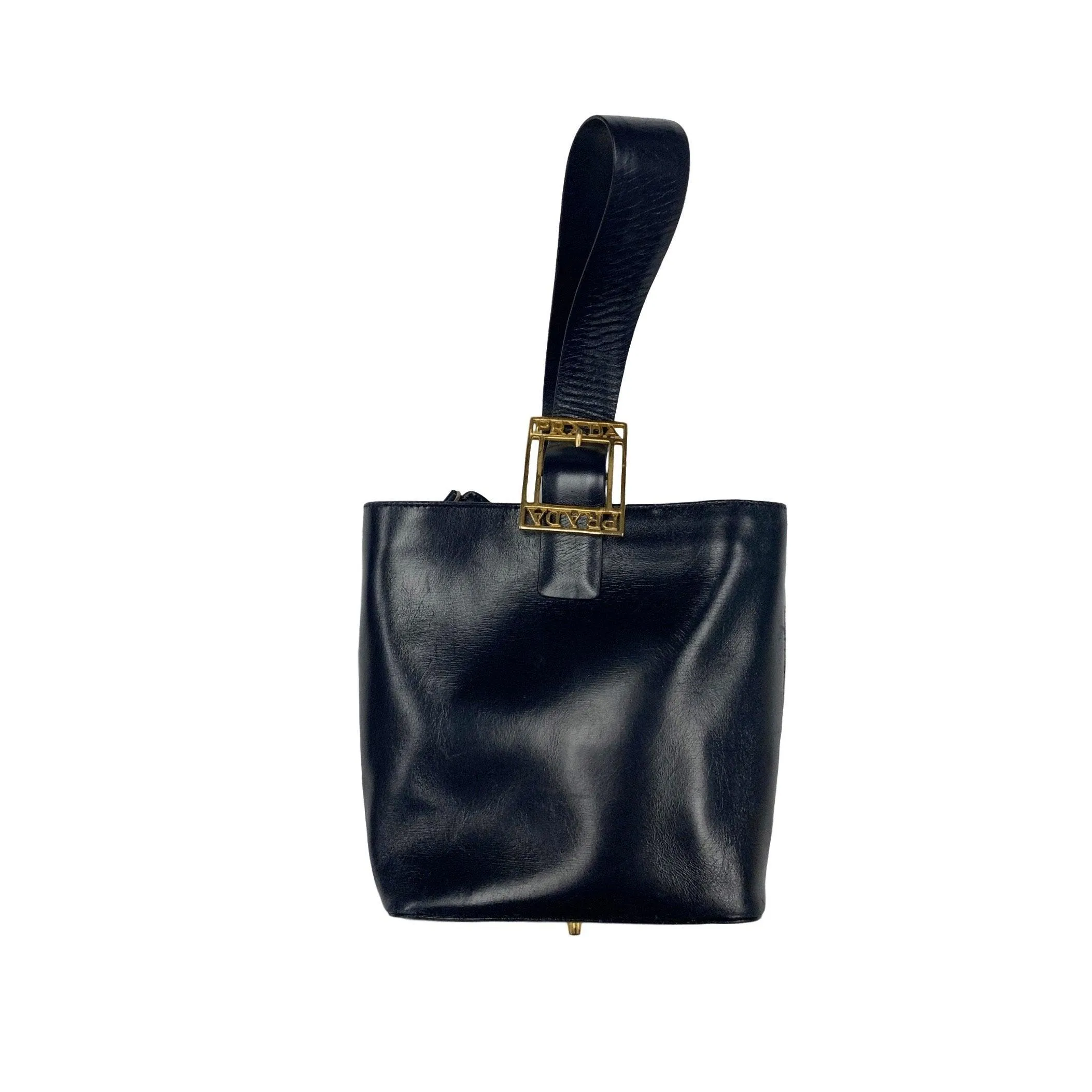 Prada Navy Logo Buckle Top Handle Bag
