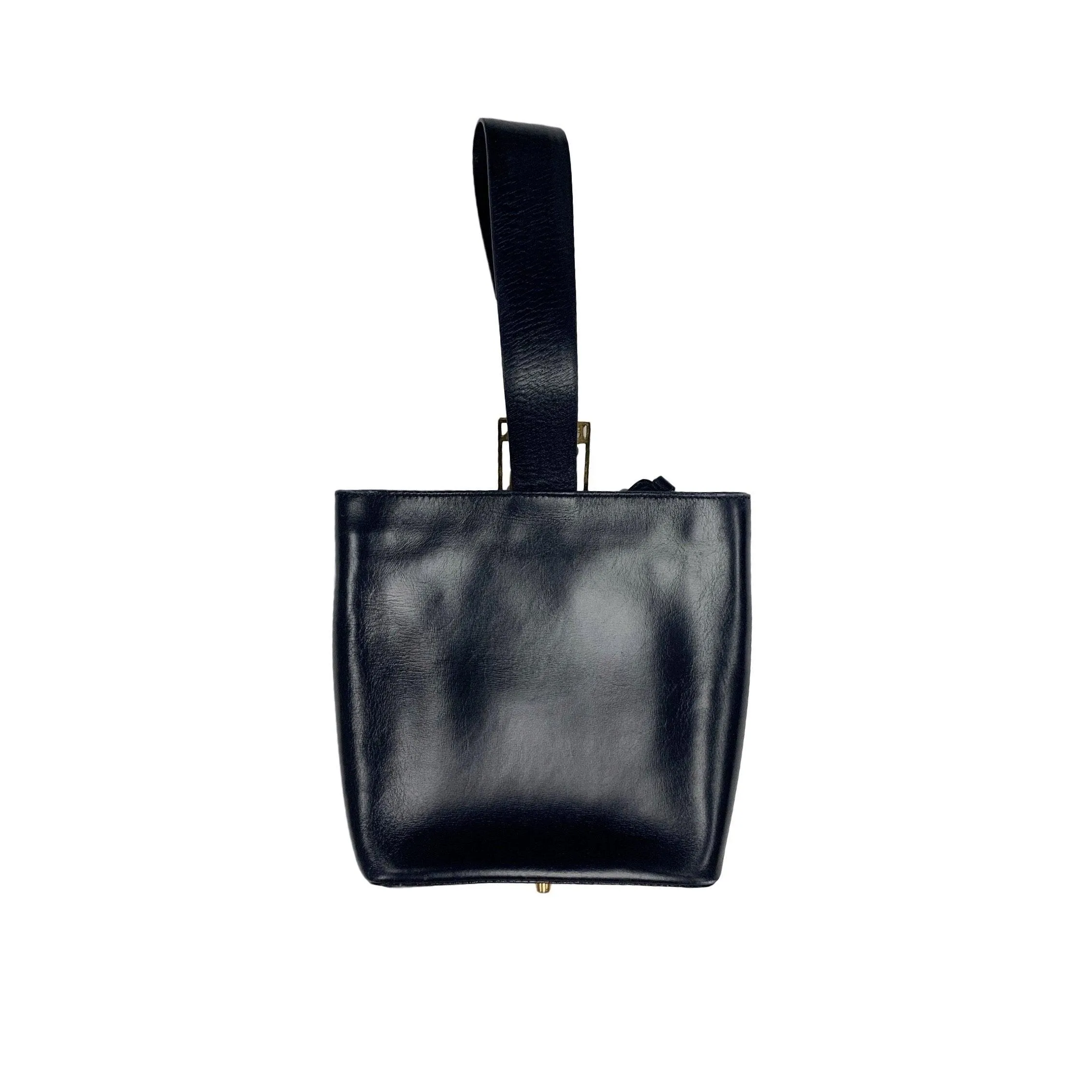 Prada Navy Logo Buckle Top Handle Bag