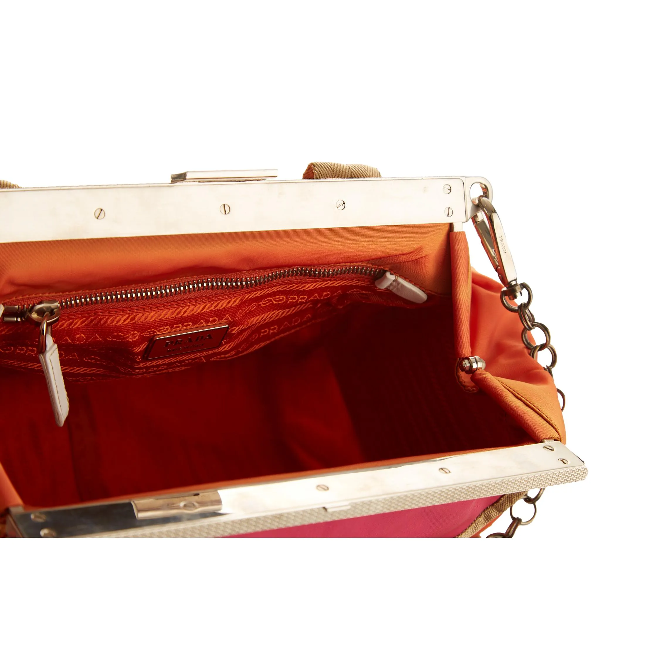 Prada Orange Nylon Tactical Chain Shoulder Bag