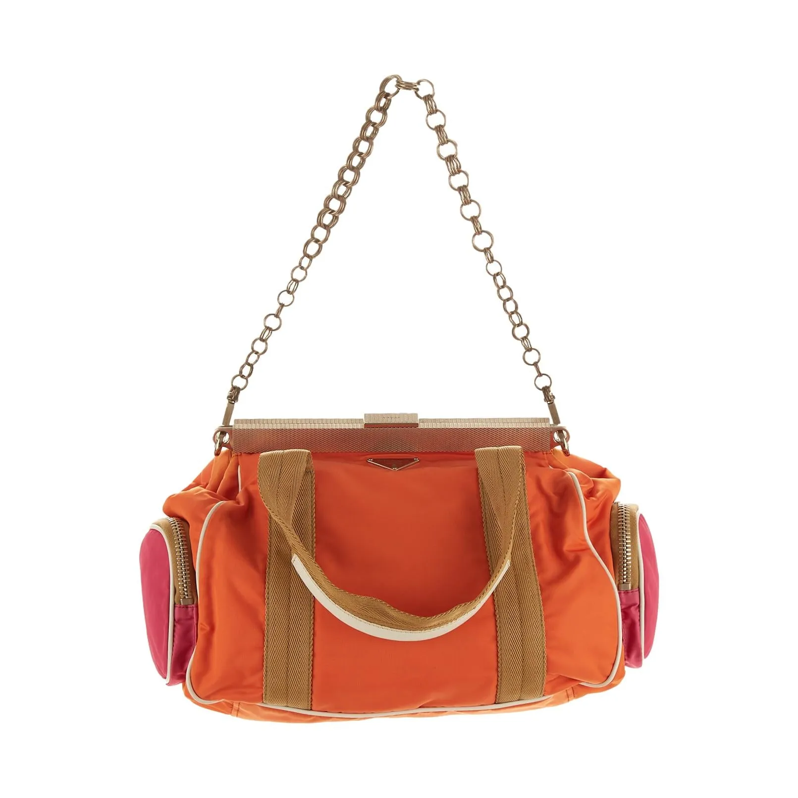 Prada Orange Nylon Tactical Chain Shoulder Bag