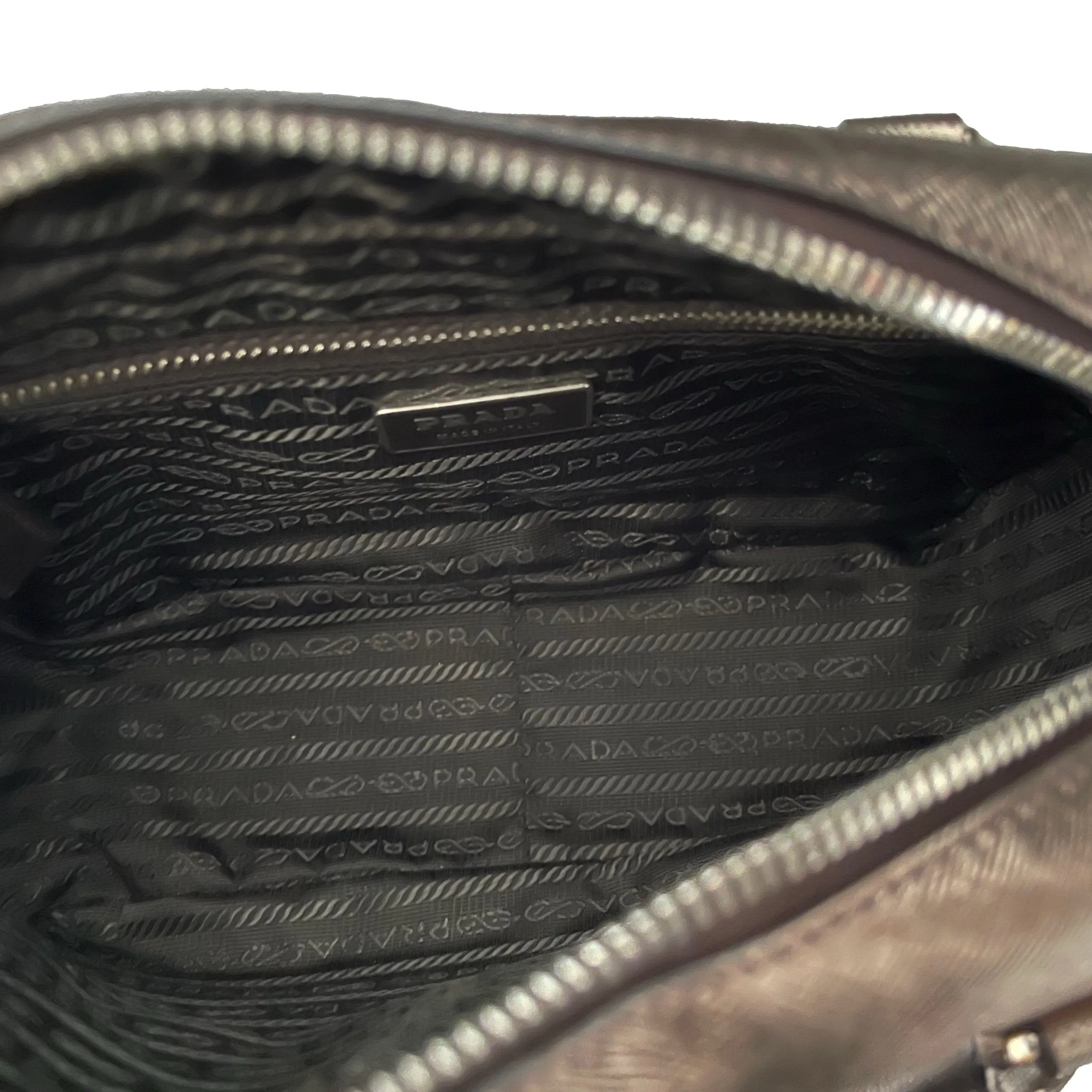 Prada Pewter Logo Top Handle Bag