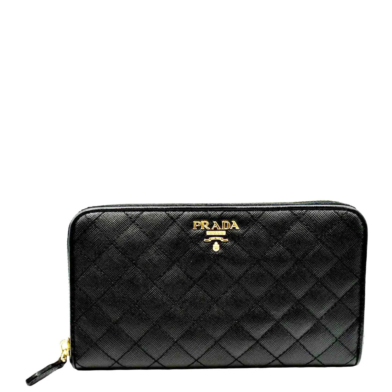 PRADA Zip Around Leather & Nylon Wallet Black