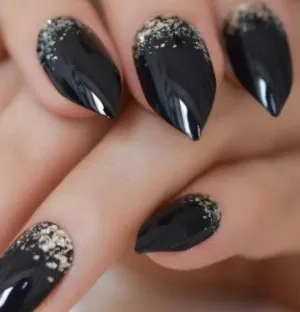 Press On Nails Black Glossy Almond Stiletto Gold Nail Kit