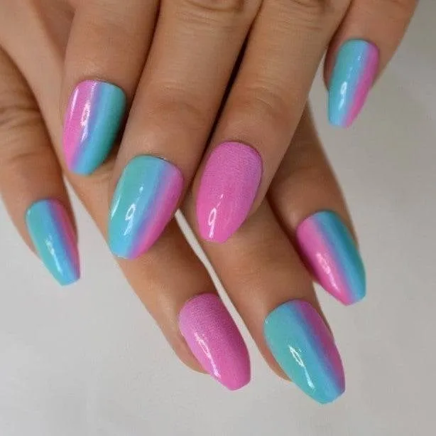 Press On Nails Pink And Blue Glossy Coffin Ombre Nail Kit