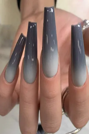 Press On Nails White And Gray Glossy Ombre French Tip Coffin Nail Kit