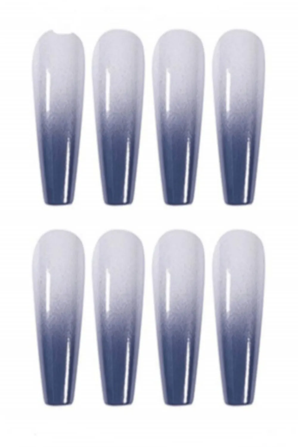 Press On Nails White And Gray Glossy Ombre French Tip Coffin Nail Kit