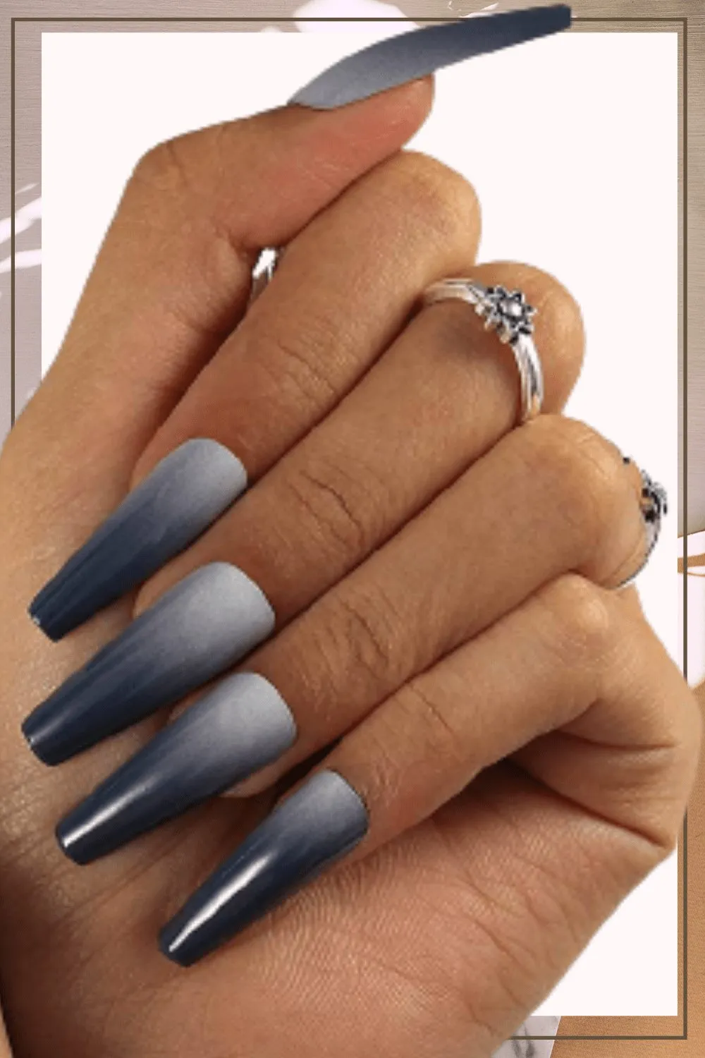 Press On Nails White And Gray Glossy Ombre French Tip Coffin Nail Kit
