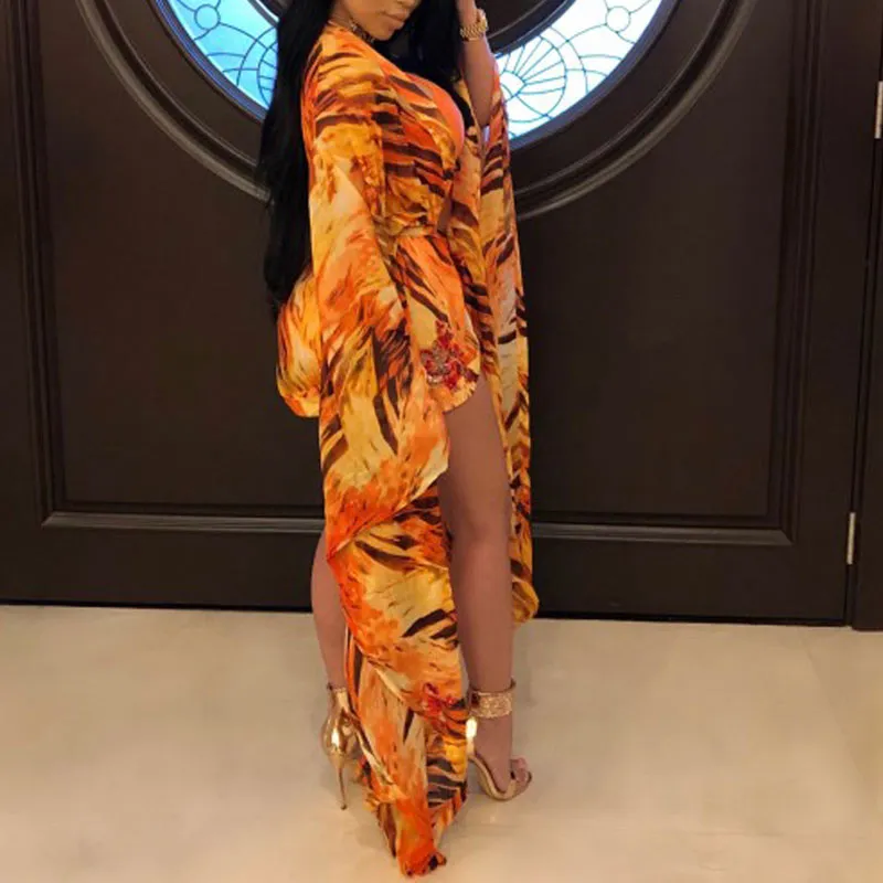 Printed One Piece Swimsuit & Cover Up Set With Belt