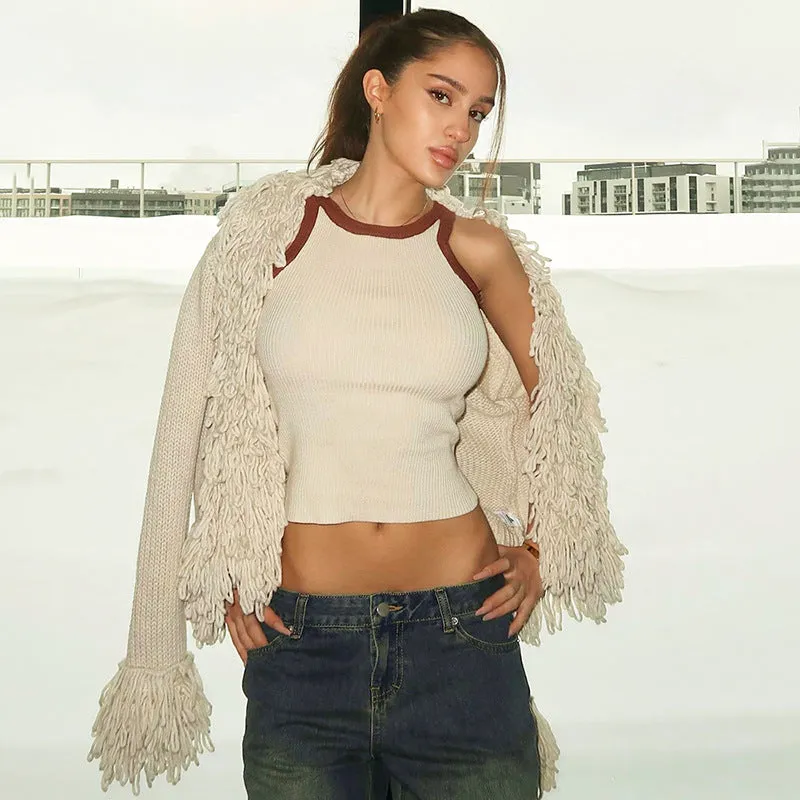Q23TP379European and american women's clothing2023Autumn and Winter New Fashion Street Versatile Long Sleeve Sweater Coat Tops Wholesale