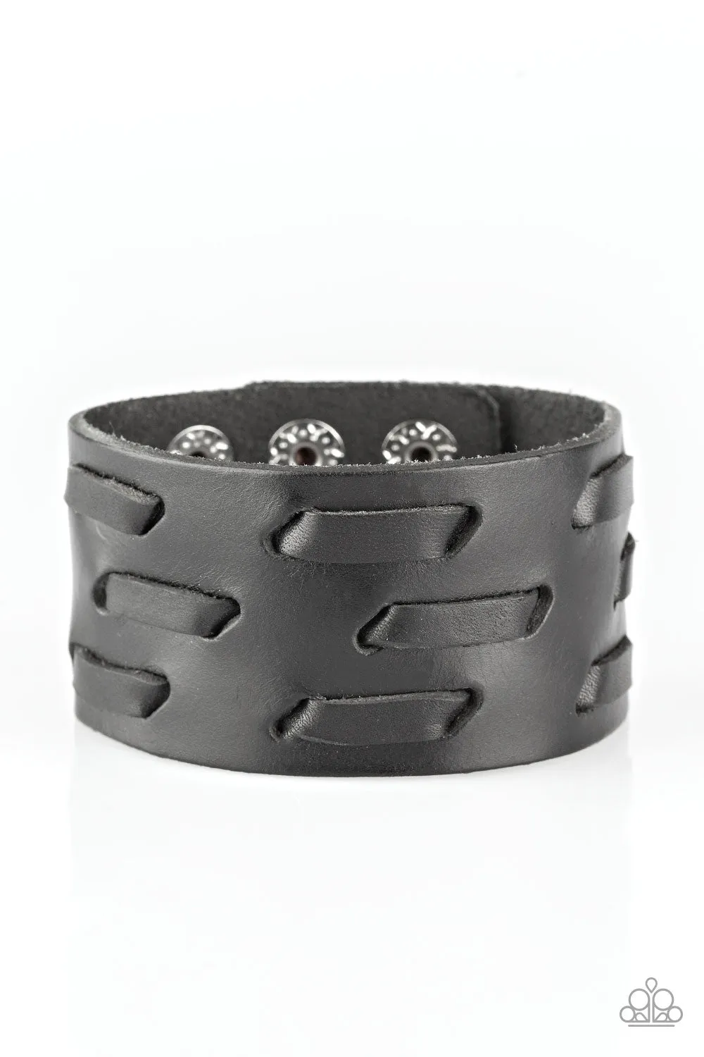 "Be Your Own Huntsman" Men's Black Leather & Laced Strands Snap Bracelet