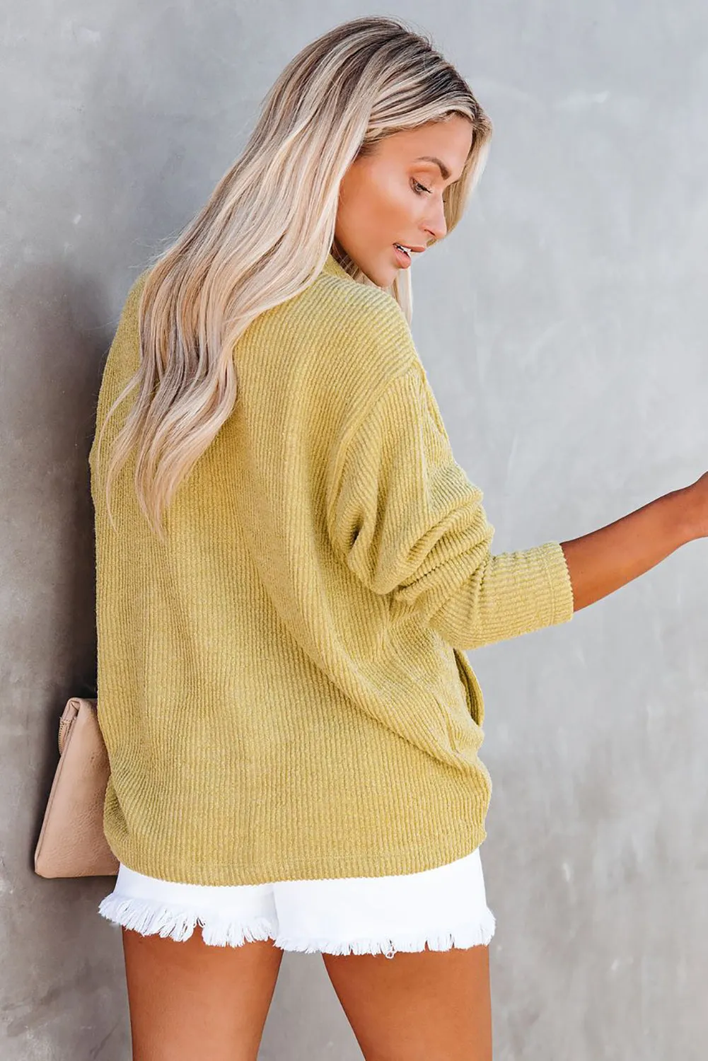 Red Pocketed Button Ribbed Textured Shacket