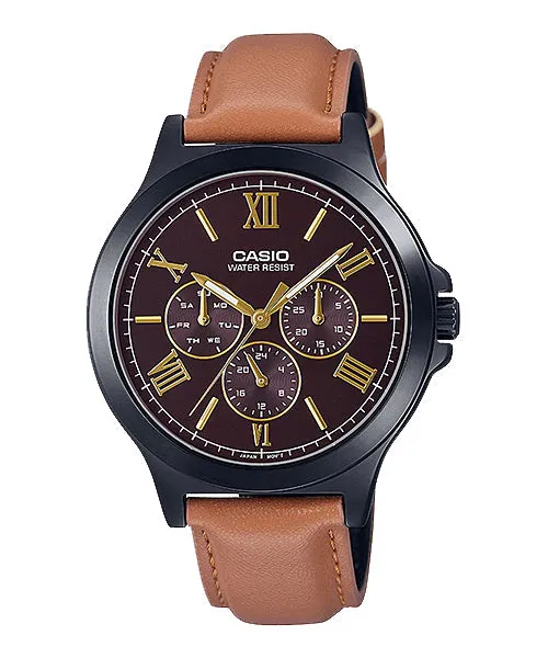 Reloj casual correa de cuero MTP-V300BL-5A