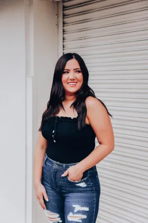 Reno Ruffle Strap Bodysuit - Black