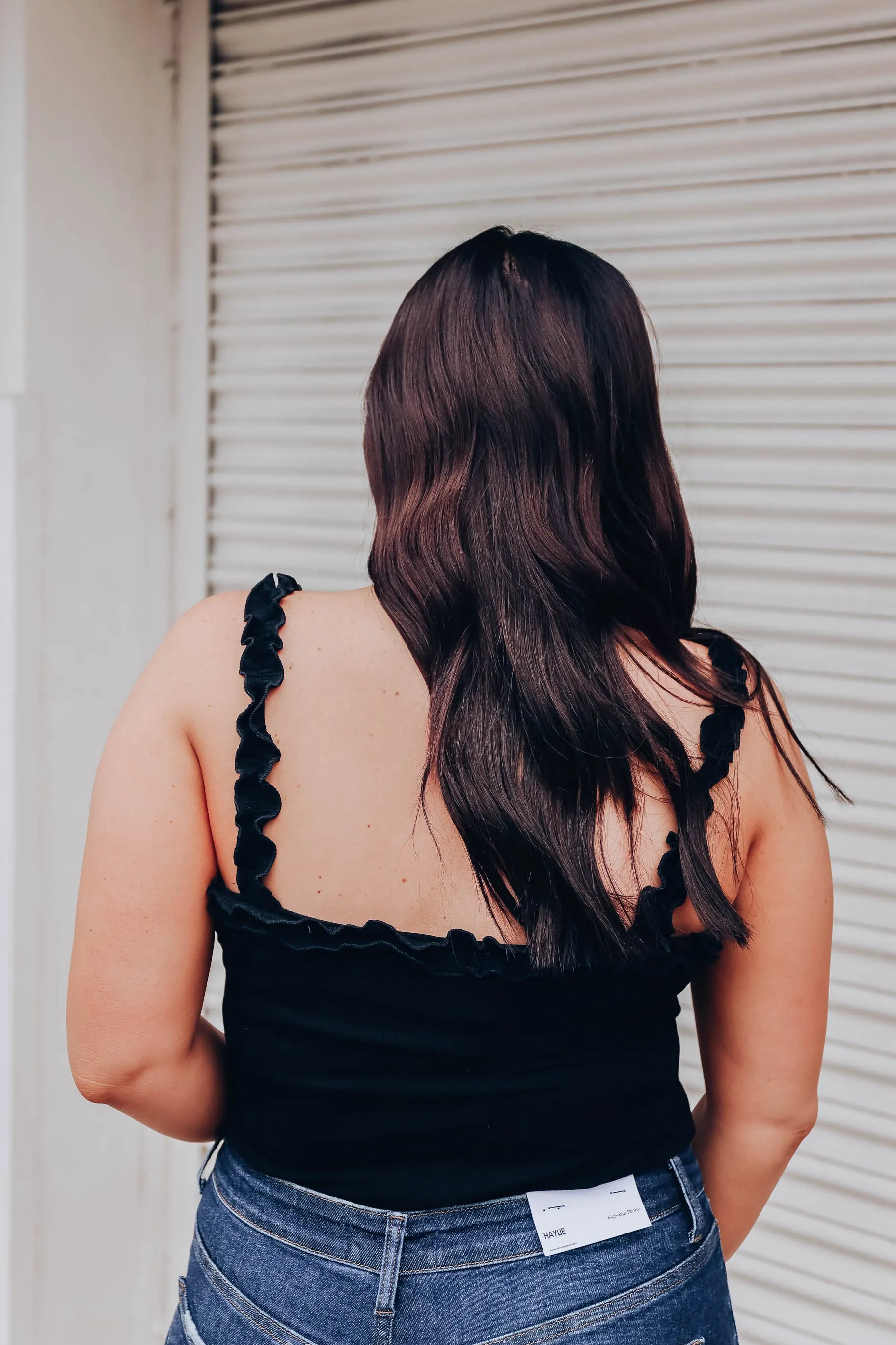 Reno Ruffle Strap Bodysuit - Black