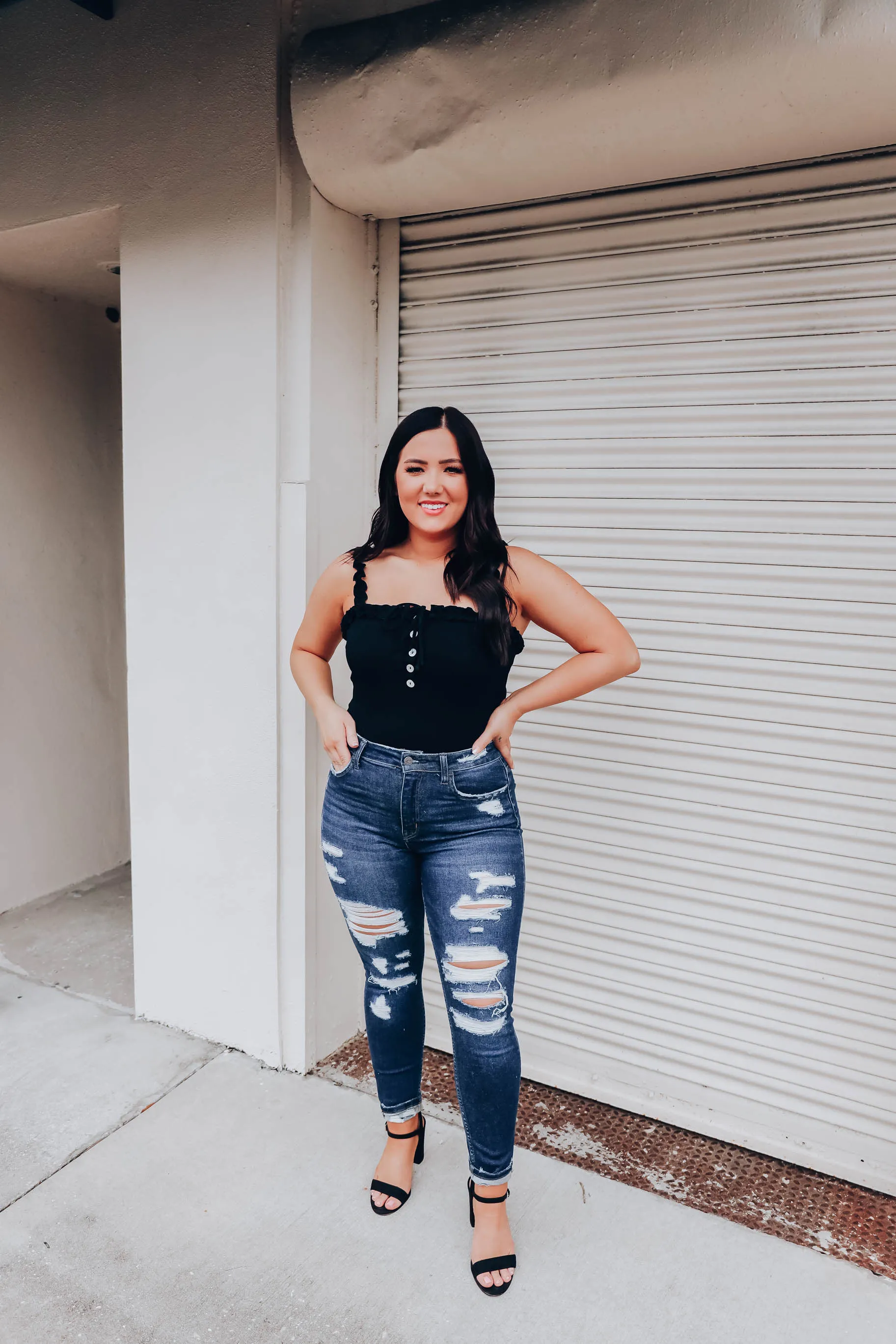 Reno Ruffle Strap Bodysuit - Black