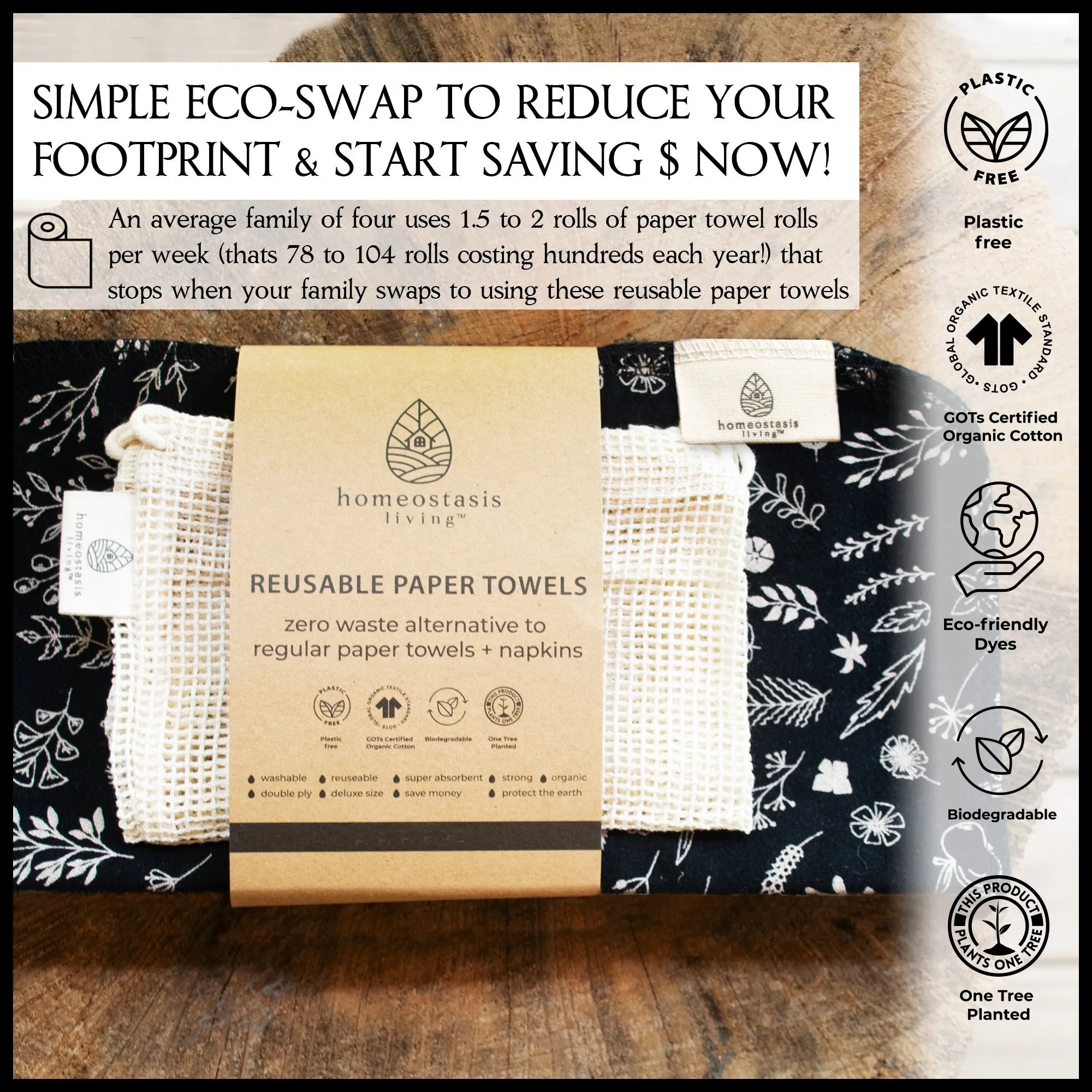 REusable Paper Towels (Botanical - Shades - Charcoal)