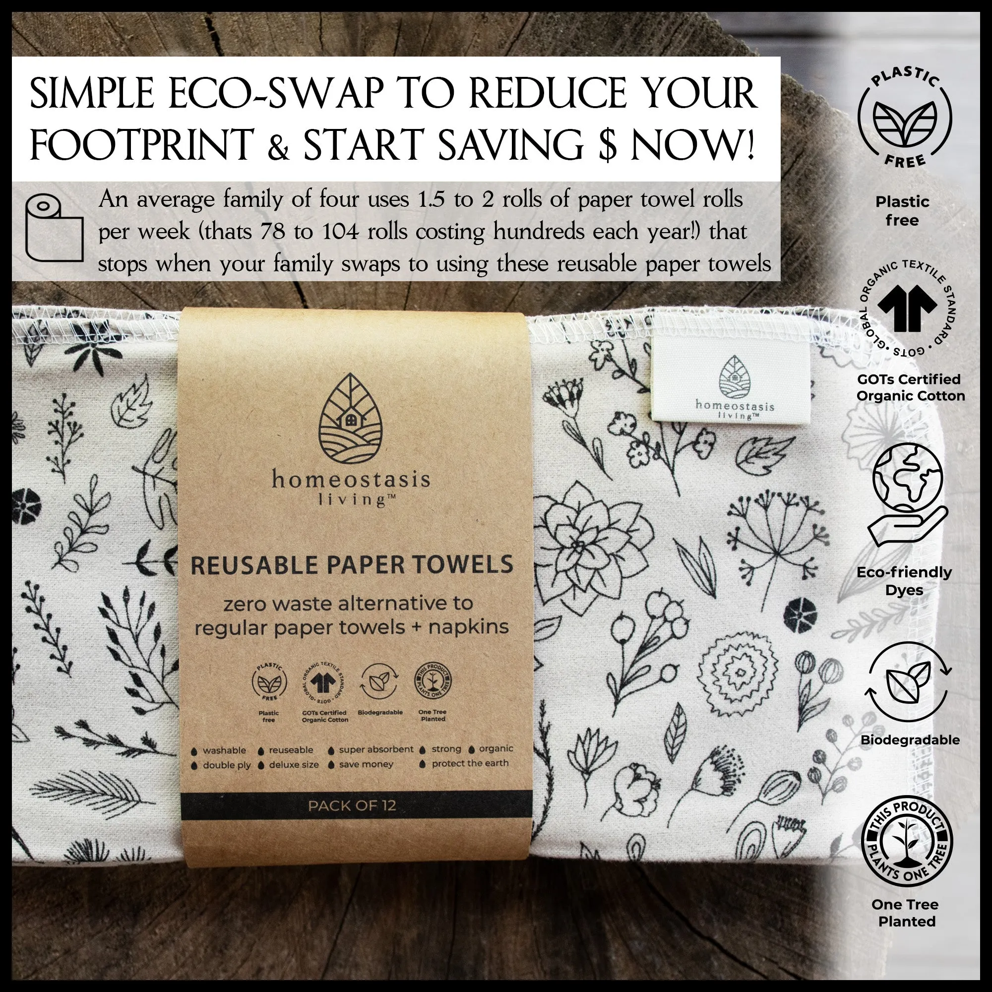 REusable Paper Towels (Botanical - Shades - Ginger)