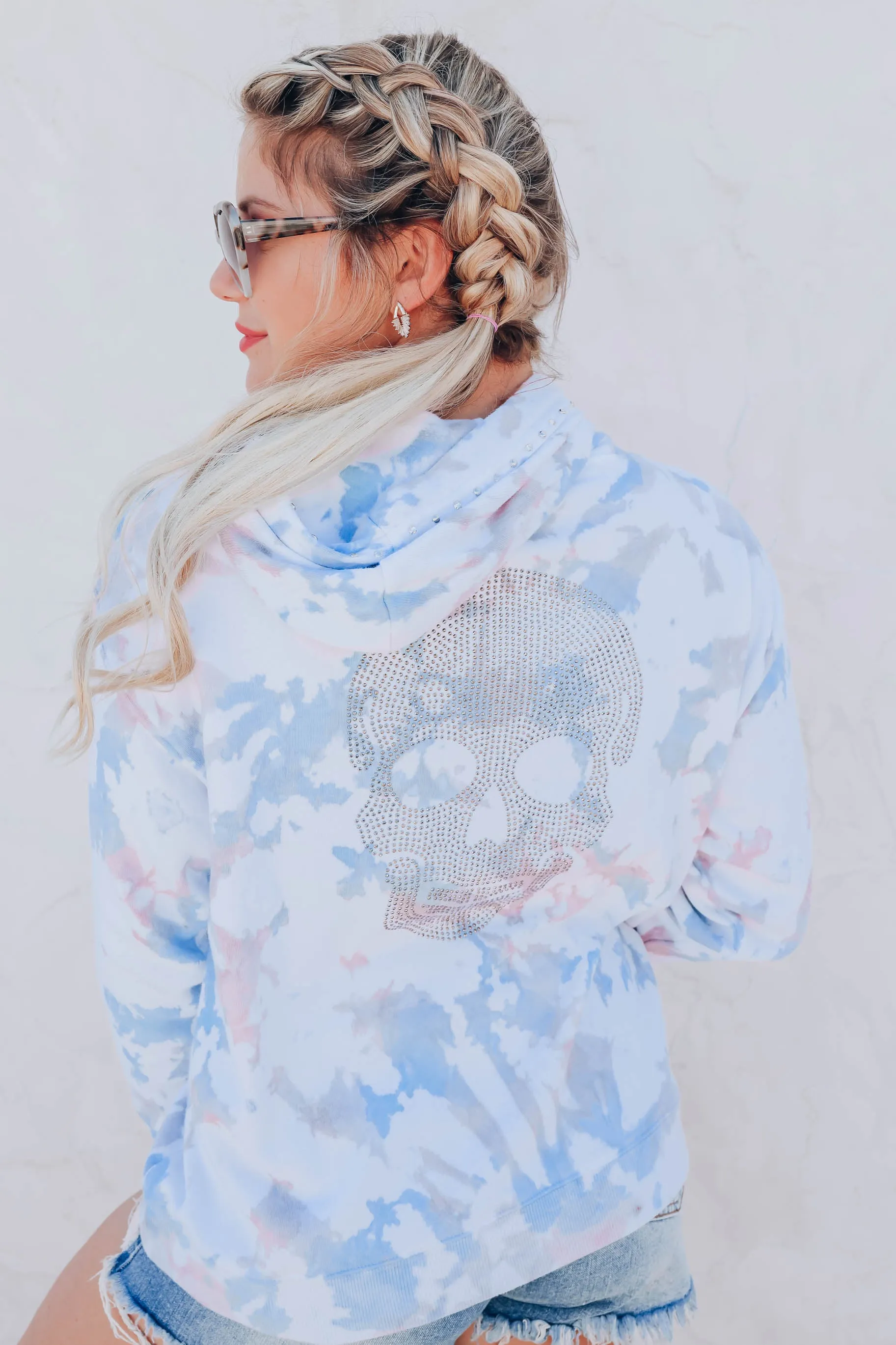 Rhinestone Skull Pocketed Hoodie