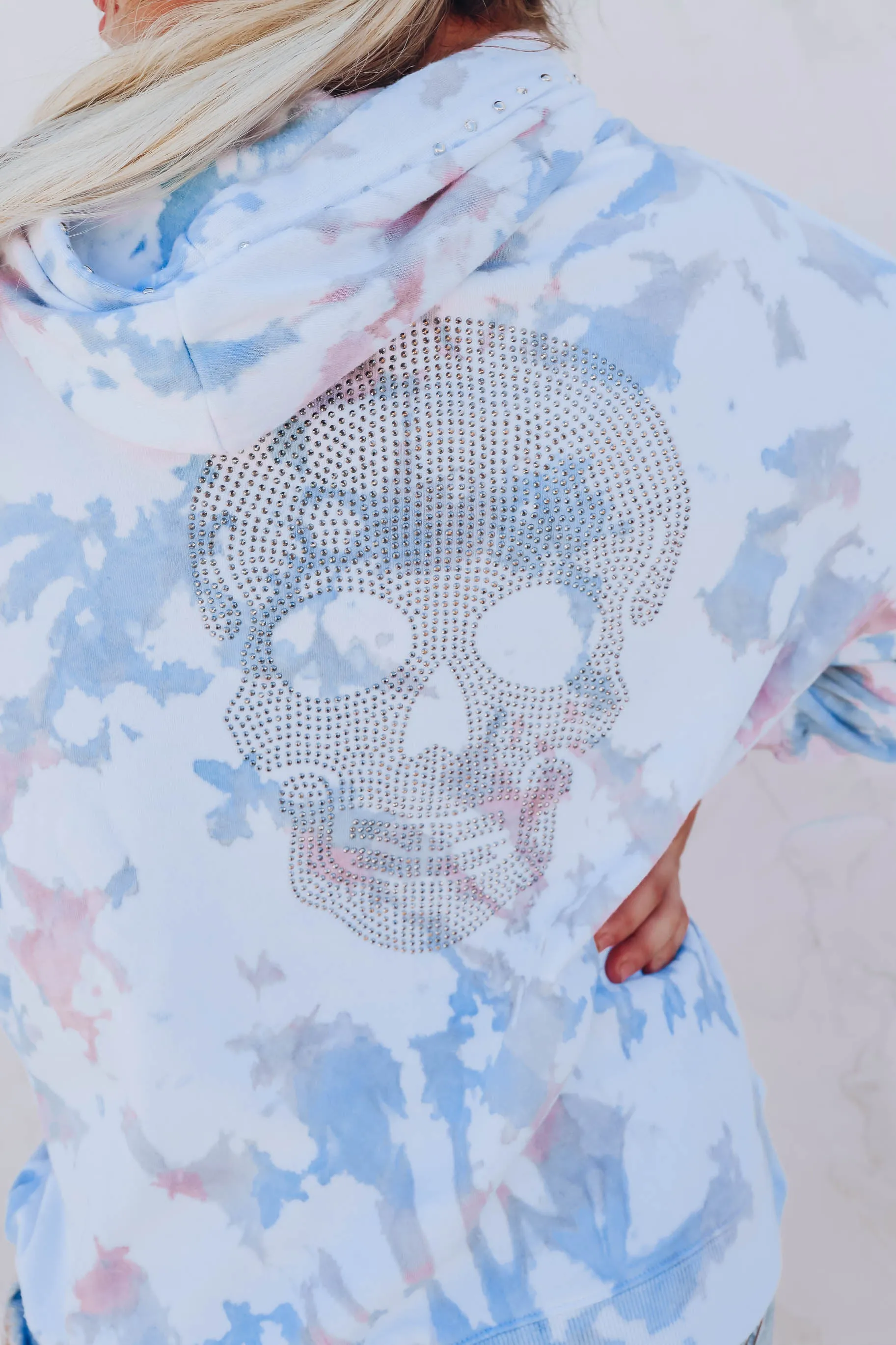 Rhinestone Skull Pocketed Hoodie