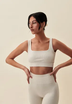 Ribbed Seamless Square Neck Bra  - Marshmallow