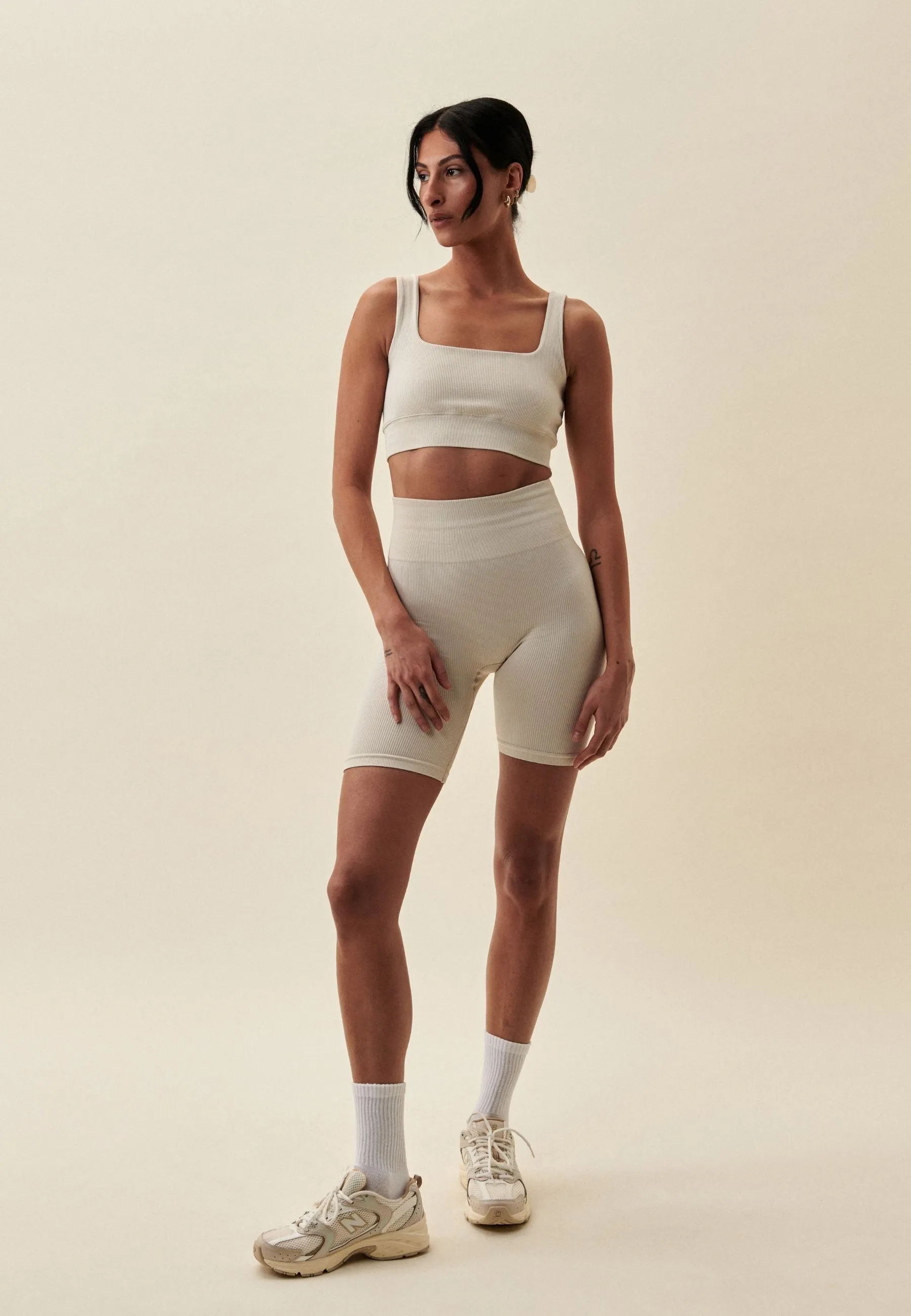 Ribbed Seamless Square Neck Bra  - Marshmallow