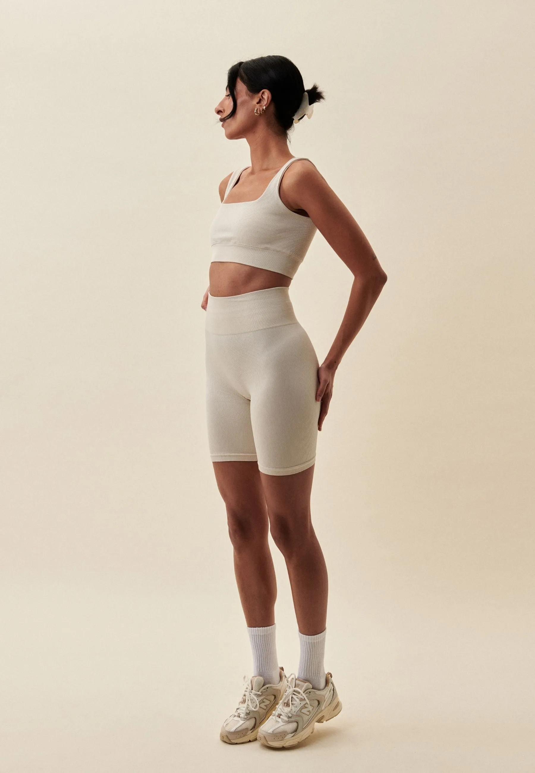 Ribbed Seamless Square Neck Bra  - Marshmallow
