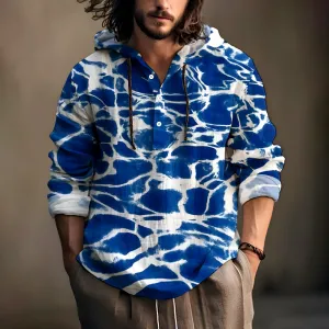 Ripple Texture Hooded Half-Open Long Sleeve Shirt 2408002679
