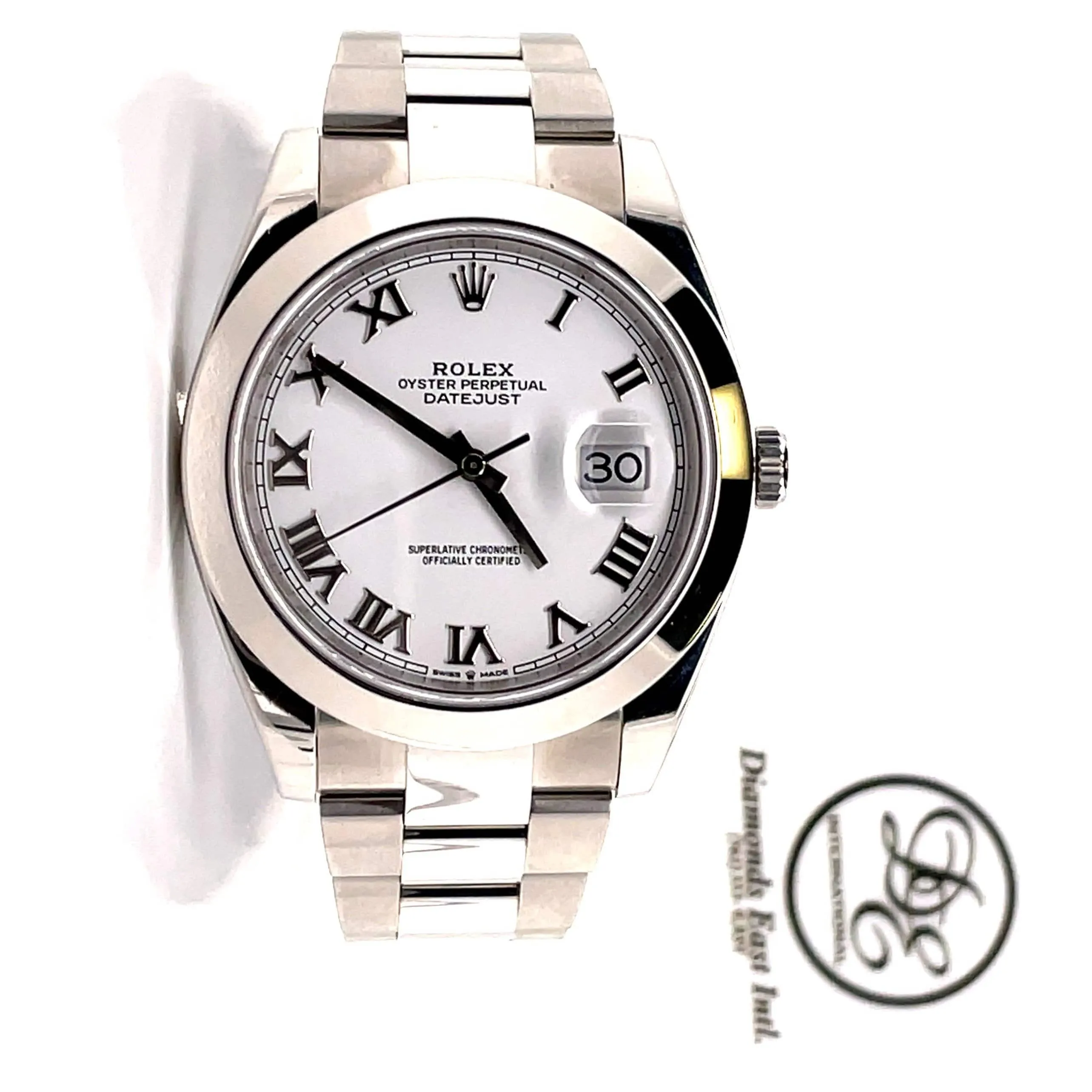 Rolex Datejust 126300 41mm White Roman Dial Smooth Bezel