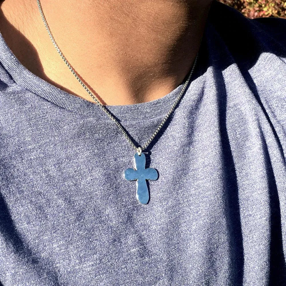 Rugged Silver Cross Necklace for Men