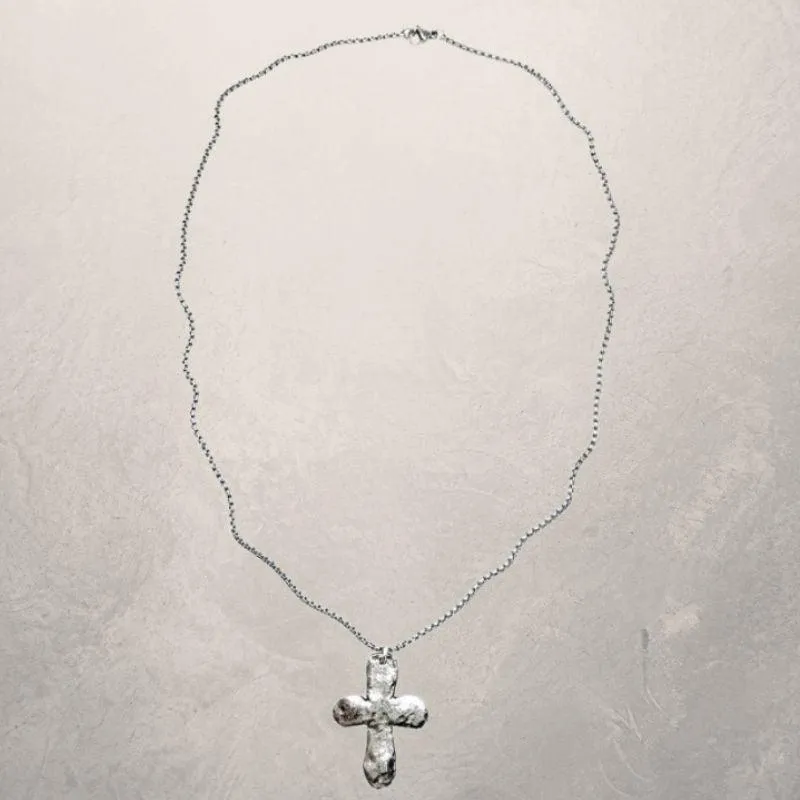 Rugged Silver Cross Necklace for Men