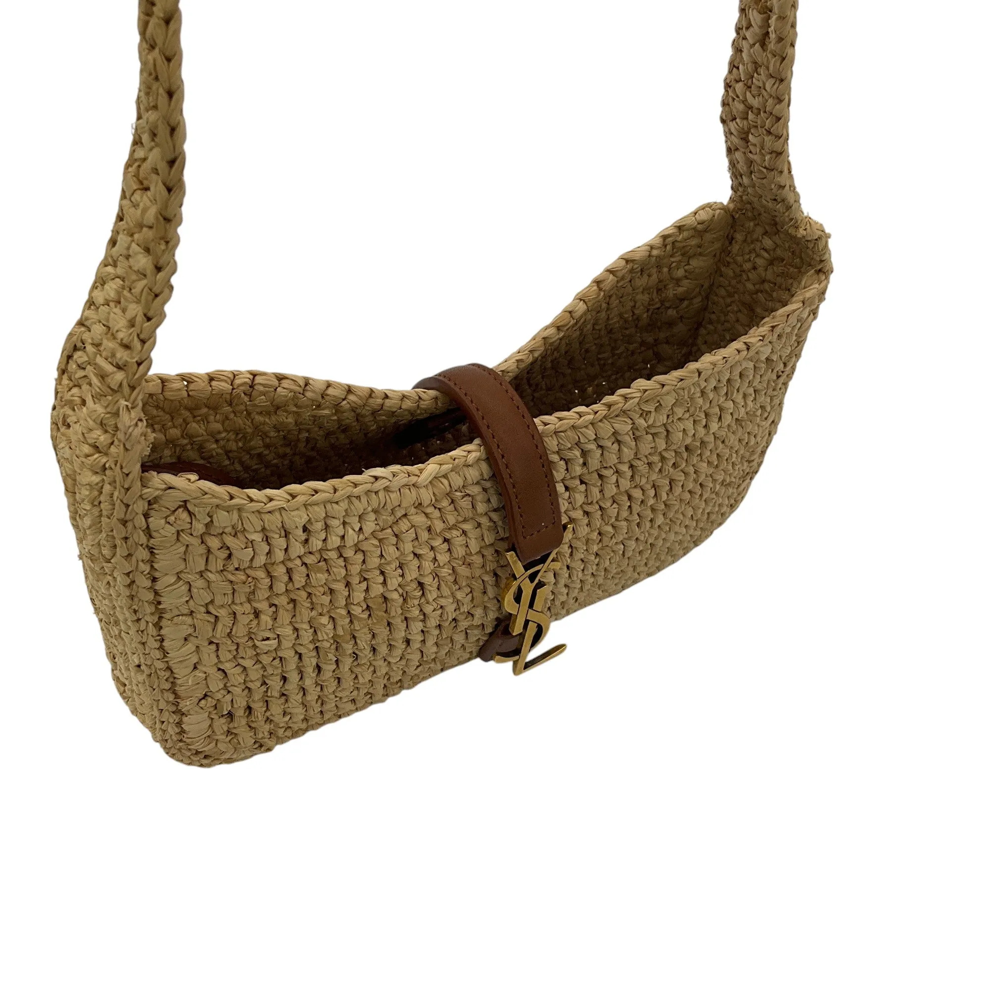Saint Laurent Natural Woven Raffia Mini Le 5 A 7 Hobo Bag