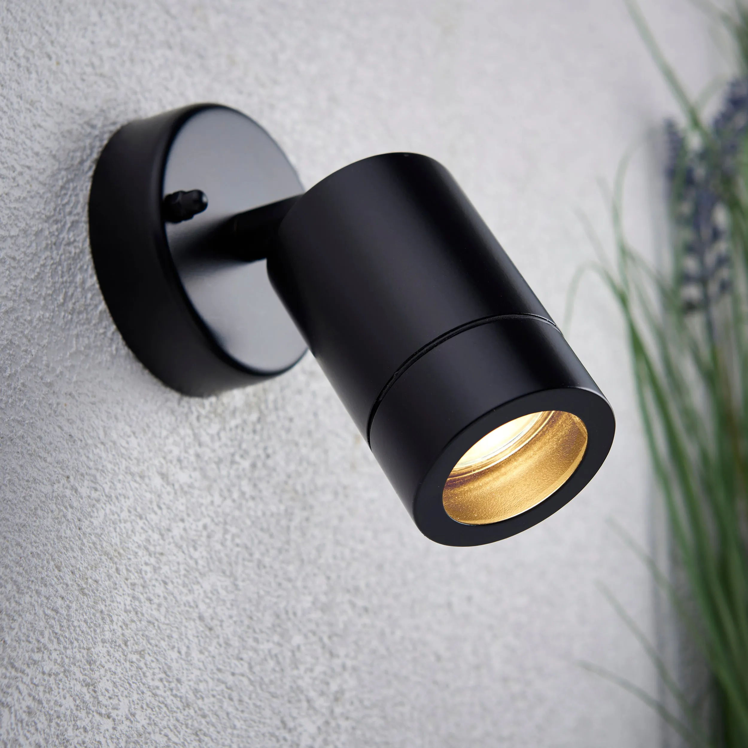 Saxby 75436 Palin 1lt spot wall IP44 7W Matt black paint & clear glass 7W LED GU10 (Required)