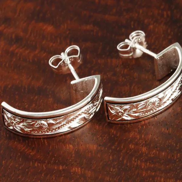 Scrolling Smooth Half Moon Earring 6mm BlackEnamel