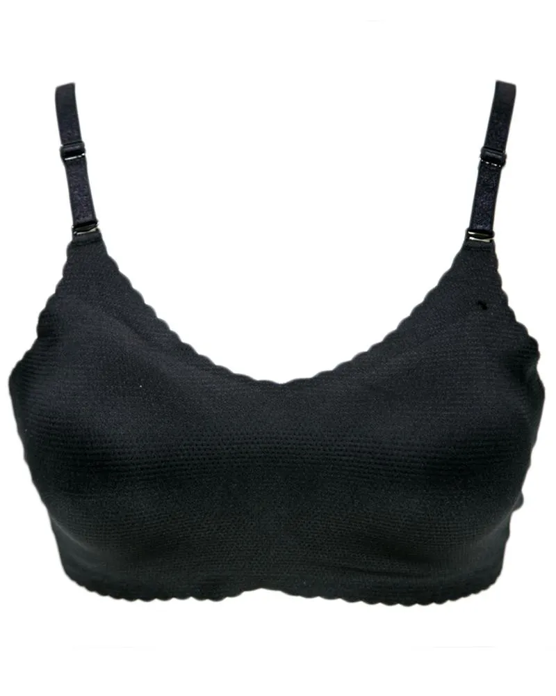 Self Design Cotton Single Padded Bra - Black