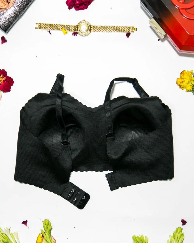 Self Design Cotton Single Padded Bra - Black