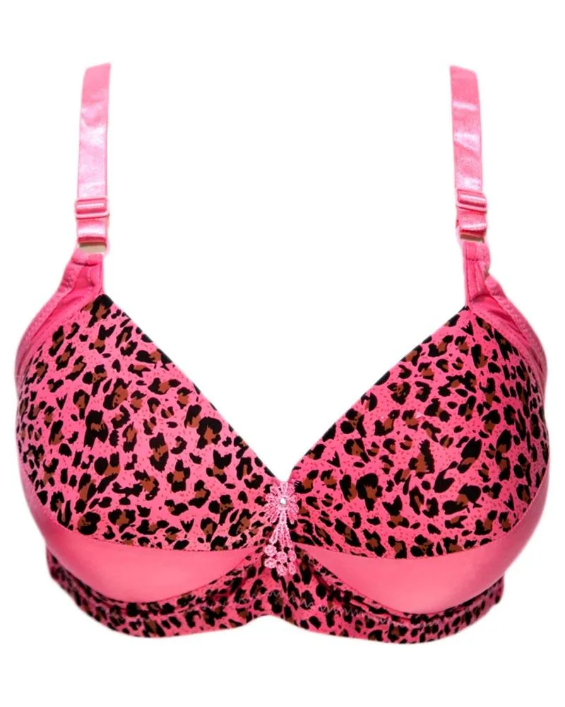 Sexy Cheetah Print Plus Size Bra - Pink