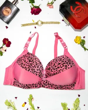 Sexy Cheetah Print Plus Size Bra - Pink