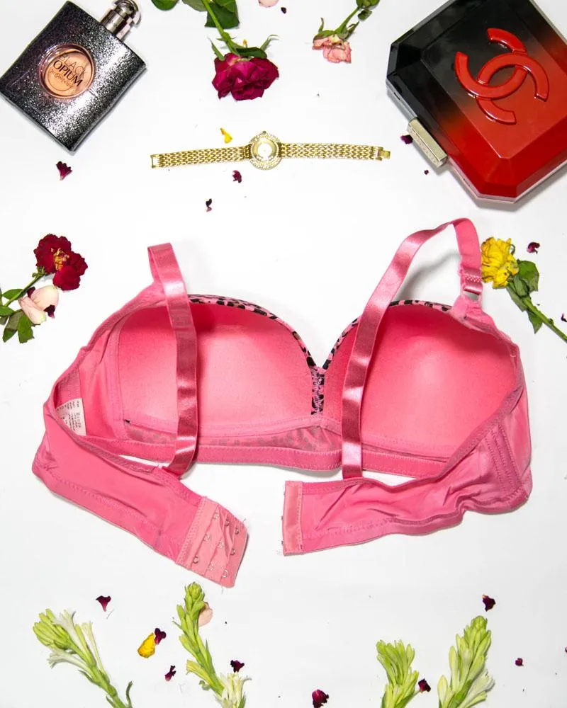 Sexy Cheetah Print Plus Size Bra - Pink